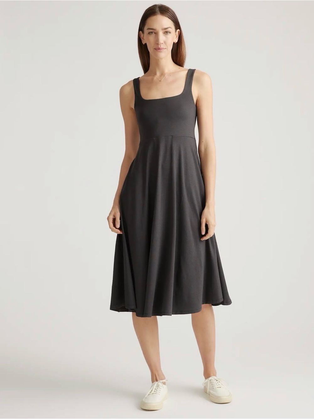 Quince Flowknit Breeze Fit & Flare Dress in Black Sz Large Work Office 4-season